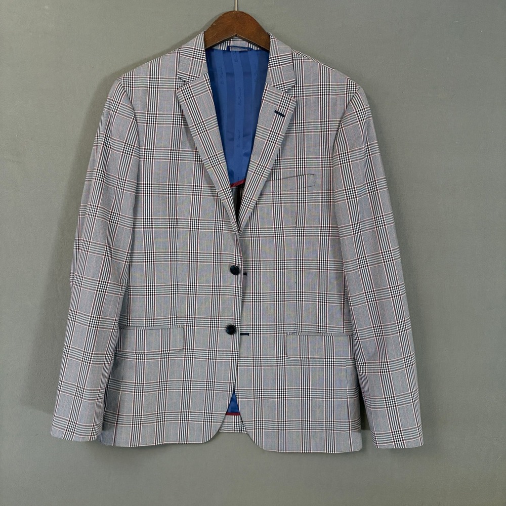 Ben‎ Sherman Blazer Jacket Mens 40R Grey Plaid Excellent Tailored Sport Coat